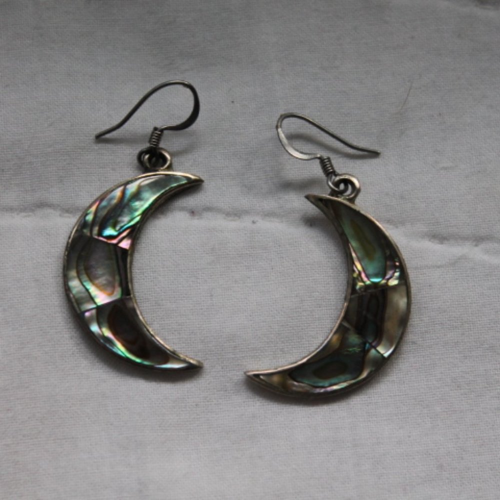 Crescent Moon Opal Dangle Earrings